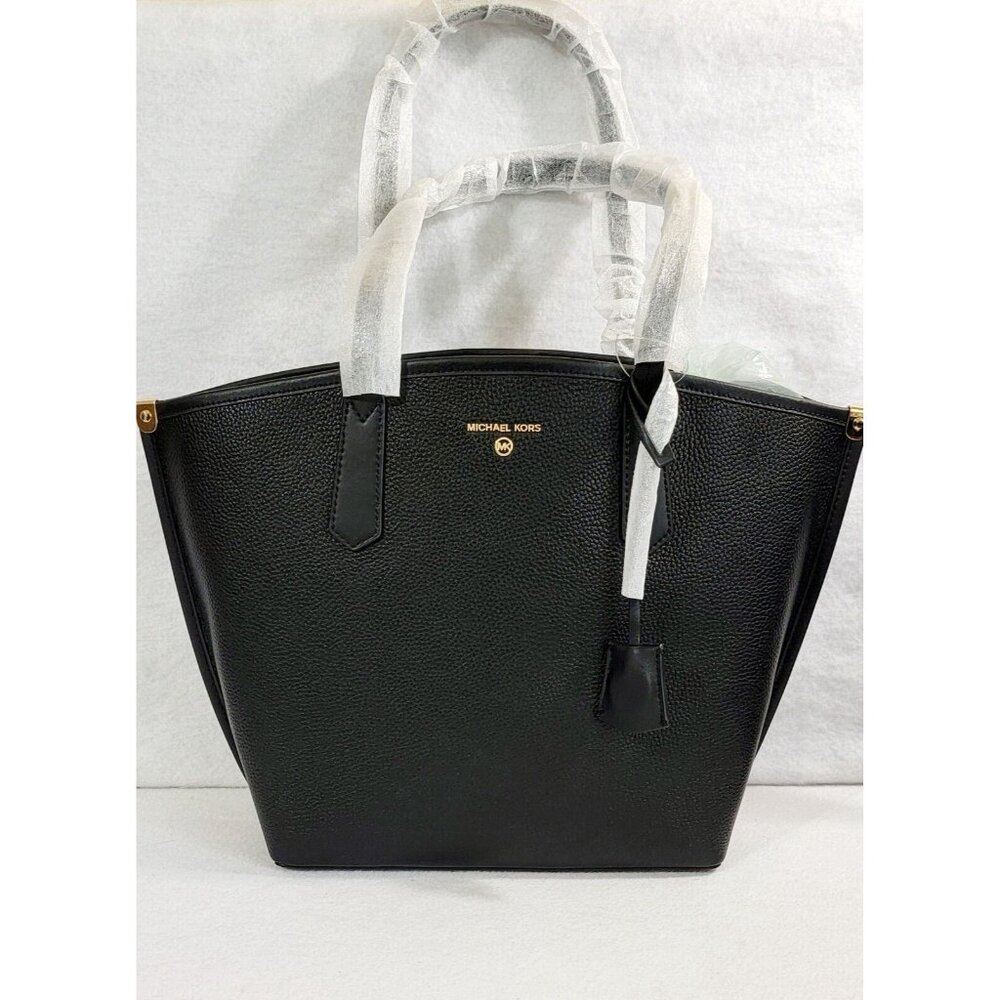 Michael Kors Jane Womens Black Large Tote Pebbled Leather Bag Shoulder Strap NWT - Picture 2 of 10